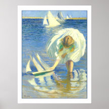 Fille avec le voilier par Edmund Charles Tarbell Poster