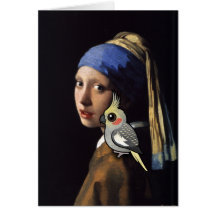 Fille avec un Cockatiel de perle Cartes De Vœux