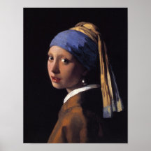 Fille avec une boucle d'oreille de perle affiche