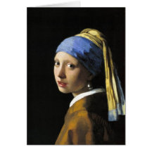 Fille avec une boucle d'oreille de perle cartes de vœux