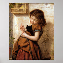 Fille, chat de Kitty et copie de poster vintage d'