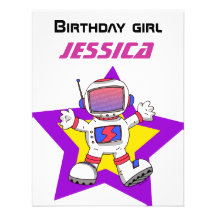 Fille d'anniversaire d'astronaute invitation personnalisable