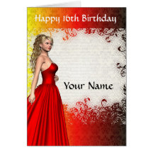 Fille dans l'anniversaire rouge de dress16th carte