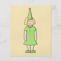Fille dans un équipement vert d'anniversaire prospectus en couleur