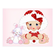 Fille de capot avec le lapin carte postale