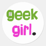 Fille de geek autocollant rond