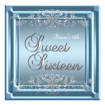 Fille de l'adolescence argentée bleue d'anniversai invitation personnalisée