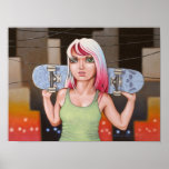 Fille de planche à roulettes posters