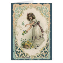 Fille de Saint-Valentin victorienne vintage avec d Carte De Vœux