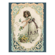 Fille de Saint-Valentin victorienne vintage avec d Cartes Postales