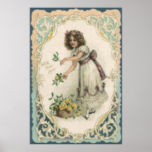Fille de Saint-Valentin victorienne vintage avec d Posters