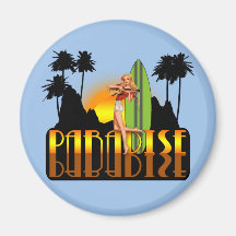 Fille de surfer de paradis magnets pour réfrigérateur