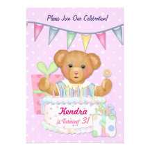 Fille d'ours d'anniversaire - troisième anniversai invitation