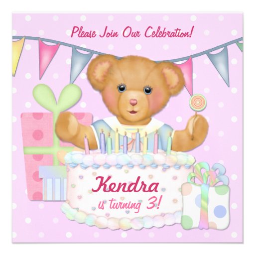 Fille d'ours d'anniversaire - troisième anniversai faire-parts