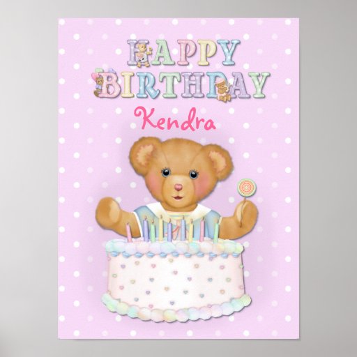Fille d'ours de joyeux anniversaire - personnalise affiches