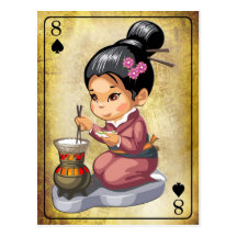 Fille japonaise en riz de cuisine de kimono cartes postales