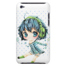 Fille mignonne d'anime avec l'écouteur vert coque iPod touch 