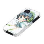 Fille mignonne d'anime avec l'écouteur vert - pers coque iPhone 4/4S