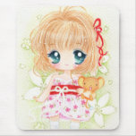 Fille mignonne de chibi avec le plushie de kawaii tapis de souris
