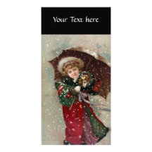 Fille mignonne de Noël dans la neige Photocarte Personnalisée