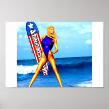 Fille patriote de surfer affiches