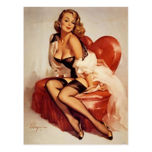 Fille Pin- dans une chaise en forme de coeur Cartes Postales
