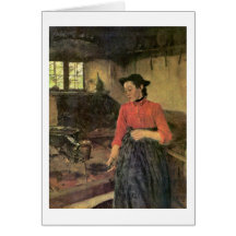 Fille sur le fourneau par Wilhelm Leibl Cartes De Vœux