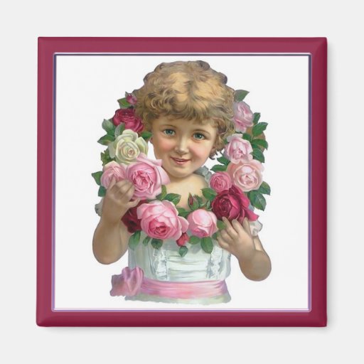 Fille victorienne de guirlande de rose aimant pour réfrigérateur