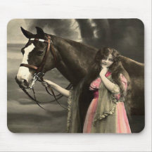 Fille victorienne Mousepad de cheval vintage occid Tapis De Souris