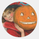 Fille vintage de Halloween et un citrouille Autocollants