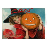 Fille vintage de Halloween et un citrouille cartes