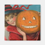 Fille vintage de Halloween et un citrouille magnets