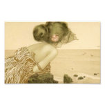 Fille vintage de mer avec la copie de rose de rose photo sur toile