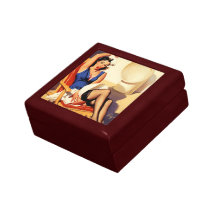 Fille vintage de pin-up de bateau de croisière de  coffrets cadeaux