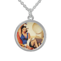 Fille vintage de pin-up de bateau de croisière de  collier argent sterling