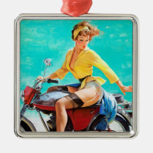 Fille vintage de pin-up de Gil Elvgren de cavalier Ornement De Noël