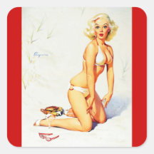 Fille vintage de pin-up d'été de plage de Gil Elvg Autocollants