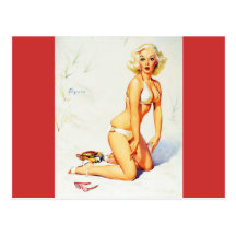 Fille vintage de pin-up d'été de plage de Gil Elvg Carte Postale