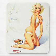 Fille vintage de pin-up d'été de plage de Gil Elvg Tapis De Souris