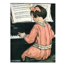 Fille vintage, musique, piano, Jessie Willcox Smit Carte Postale