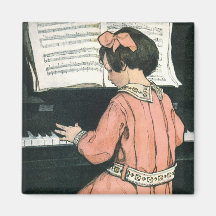Fille vintage, musique, piano, Jessie Willcox Smit Aimants Pour Réfrigérateur