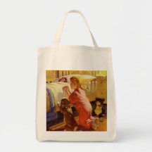 Fille vintage priant avec le chien ; Prières heure Sac Fourre-tout