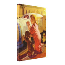Fille vintage priant avec le chien ; Prières heure Impressions Sur Toile