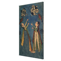 Filles pilotant des cerfs-volants, peinture folklo impression sur toile