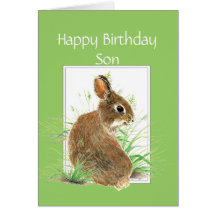 Fils drôle d'anniversaire, lapin mignon, gâteau à  cartes de vœux
