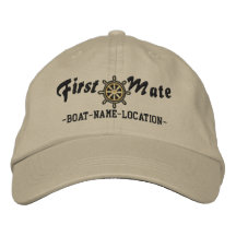 FIRST MATE Wheel Customizable Boat Name Your Name Embroidered Baseball Caps