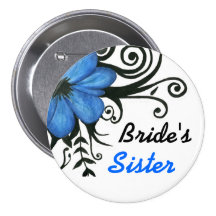 Fleur bleue avec le feuille noir et les remous - b badge avec épingle