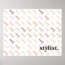 Fleur colorée de coiffeur de ciseaux girly floraux affiche