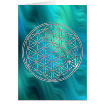 Fleur d'argent de la vie |, vagues bleu-vert carte de vœux
