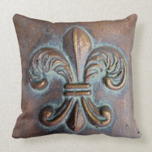 Fleur De Lis, Cuivre-Regard âgé imprimé Coussin